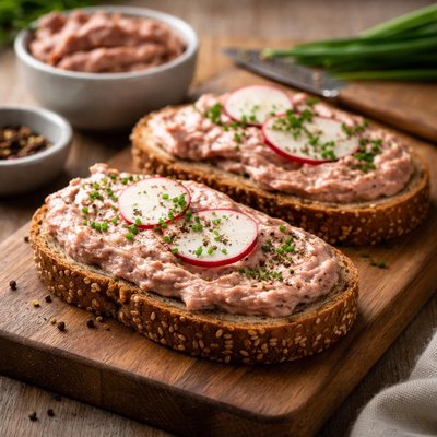 Liverwurst spread on whole grain bread