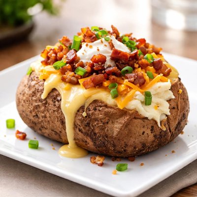 Loaded baked potato with cheese butter and bacon