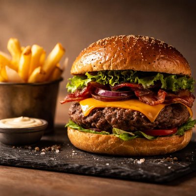 Longhorn cheesburger and fries