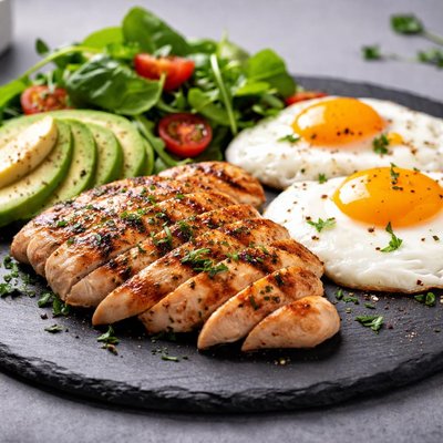 Low carb grilled chicken and egg breakfast