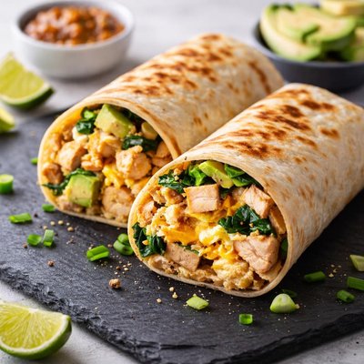 Low carb grilled chicken and egg breakfast burrito