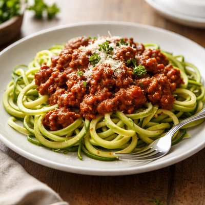 Low carb pasta with meat sauce