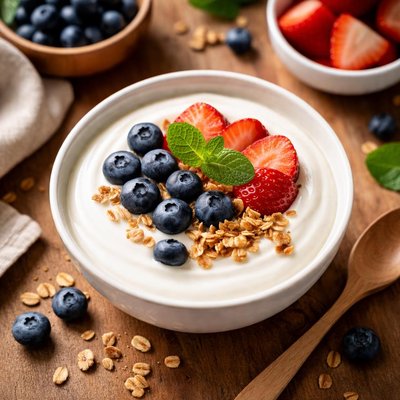 Low fat yogurt with blueberries and strawberry