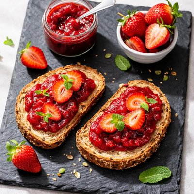 低糖草莓果酱全麦籽面包三明治