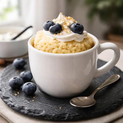 Low sugar vanilla cake in a mug