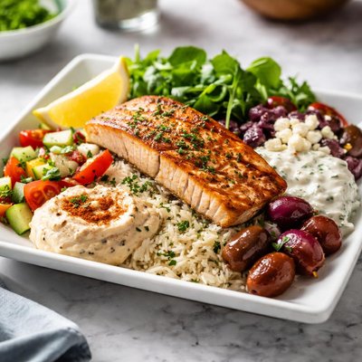 Luna grill salmon santorini bowl