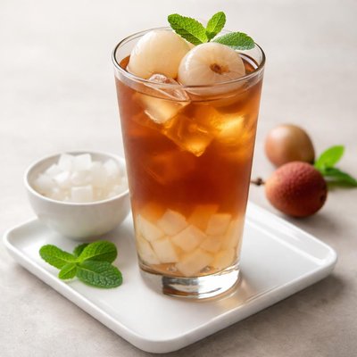 Lychee tea with coco jelly