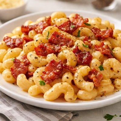 Macaroni and cheese with bacon