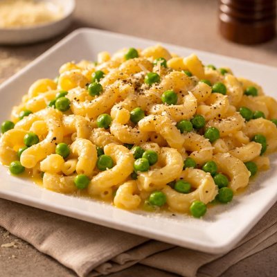 Macaroni and cheese with peas