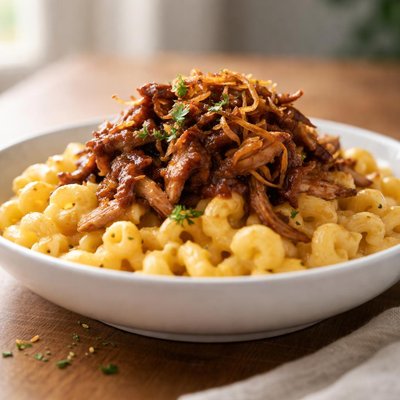 Macaroni and cheese with pulled pork