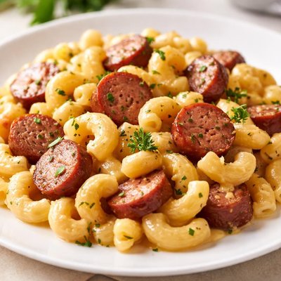 Macaroni and cheese with sausage