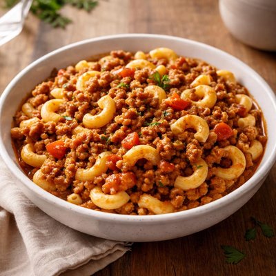 Macarrão e carne moída