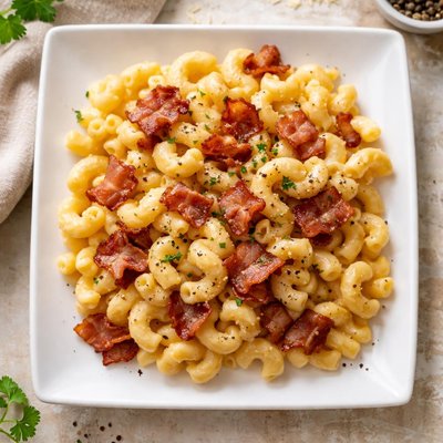 Macaroni cheese with bacon