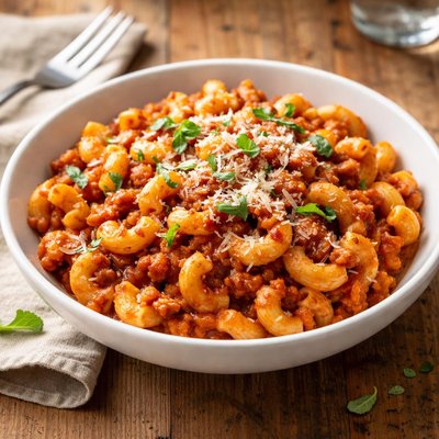 Macaroni pasta with tomato sauce and cheese