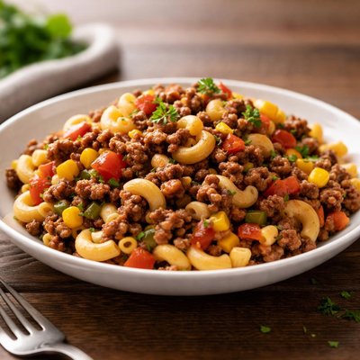 Macaroni with ground beef and vegetables