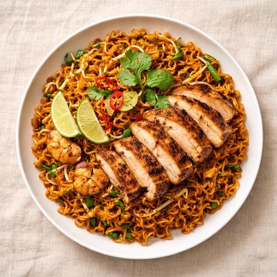 马来卤面炒鸡肉