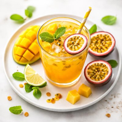 Jugo fresco de mango y maracuyá