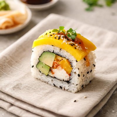 Mango avocado sushi piece