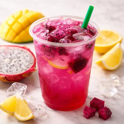 Mango dragonfruit starbucks with lemonade