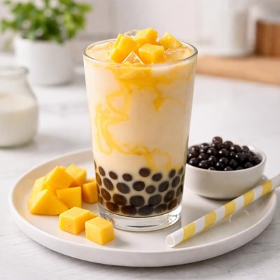 Mango milk bubble tea