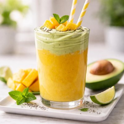 Mango smoothie with avocado cream
