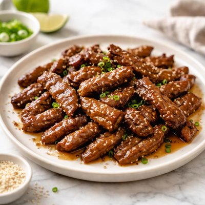 Marinated beef strips