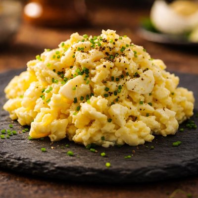 Huevo cocido machacado