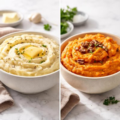 Mashed potatoes and sweet potatoes