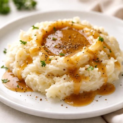 Mashed potatoes with gravy