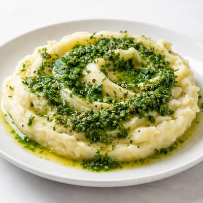 Mashed potatoes with green sauce
