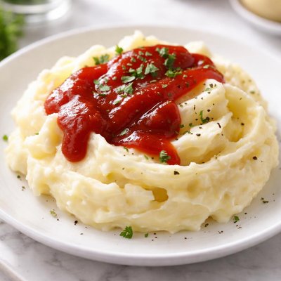 Mashed potatoes with ketchup