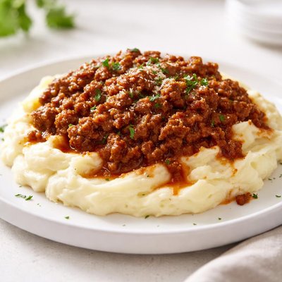 Mashed potatoes with meat sauce