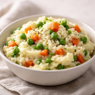 Mashed potatoes with peas and carrots