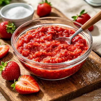 Mashed strawberries with sugar