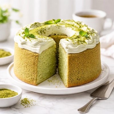 抹茶シフォンケーキと抹茶ホイップクリーム