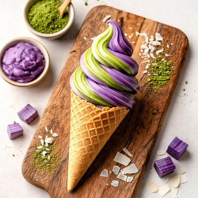 Matcha ube soft serve