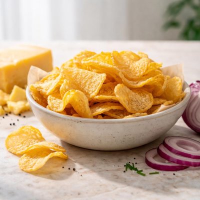 Mature cheddar  and red onion crisps