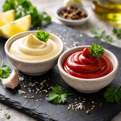 Maionese e salsa ketchup