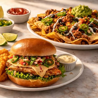 Mcalister spicy southwest chicken sandwich and ultimate nacho