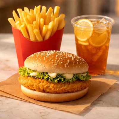 Mcchicken and large fries with small ice lemon tea