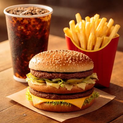 Mcdonalds big mack large with fries and coke