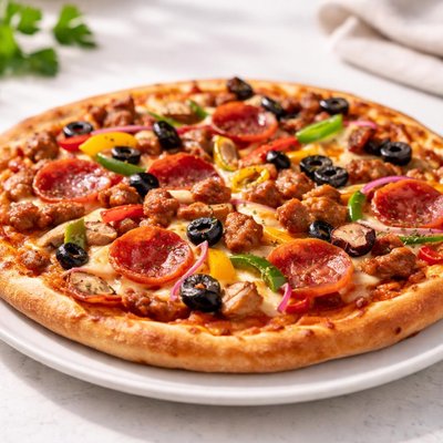 Meat and veggies pizza