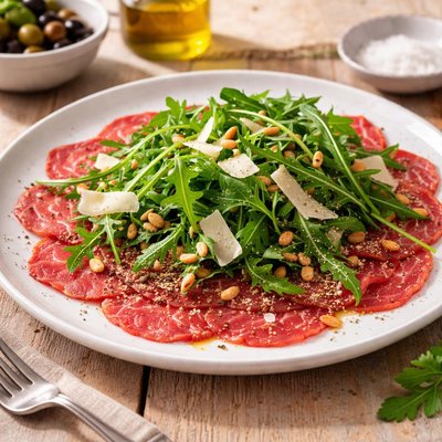 Meat carpaccio with rucula