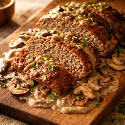 Meat loaf in mushroom sauce