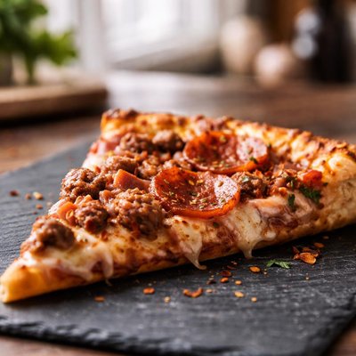 Meat lover slice of pizza