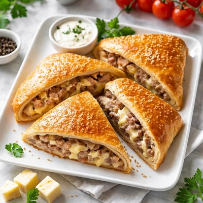 Meat pie stuffed with cheese