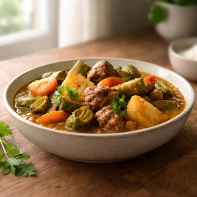 Meat pitato okra carrots curry