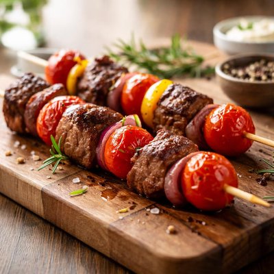 Meat skewer with cherry tomato