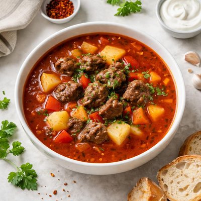 Meat soup in red sauce