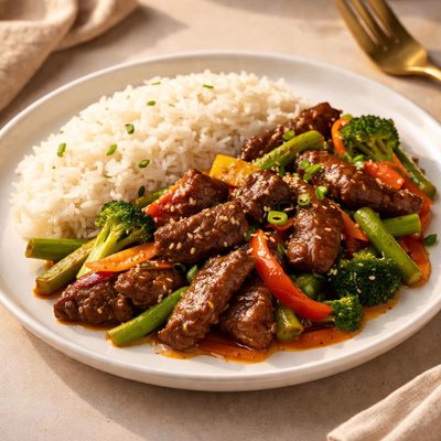 Meat stir fry with rice